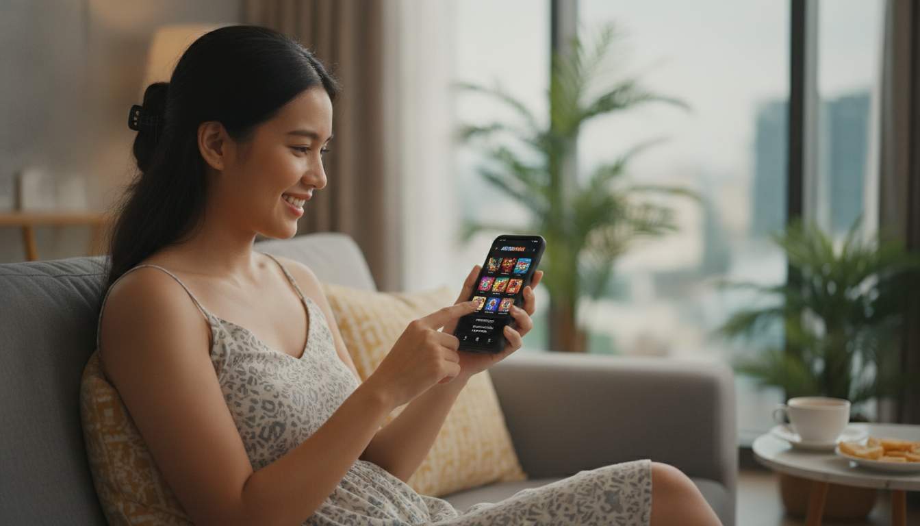Filipino woman using the app