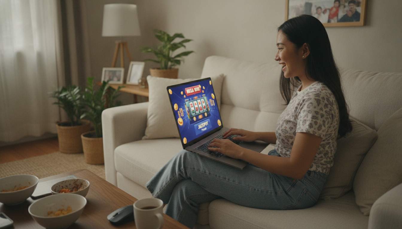 Filipino woman playing online casino games