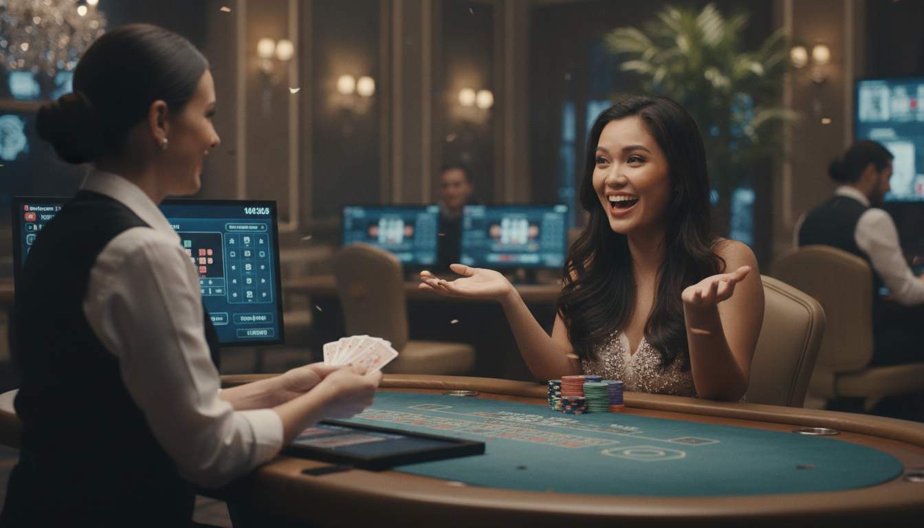 Filipino woman enjoying live casino