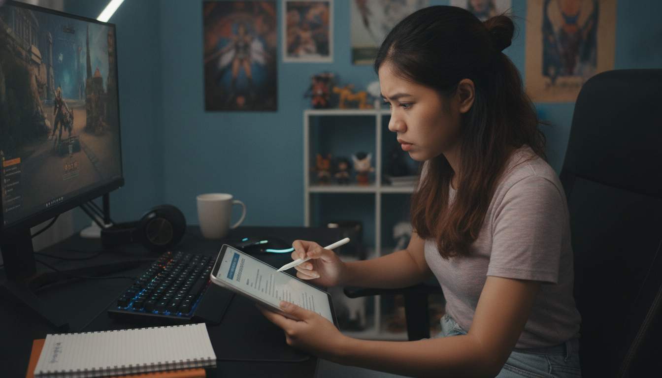 Filipino woman reading terms and conditions